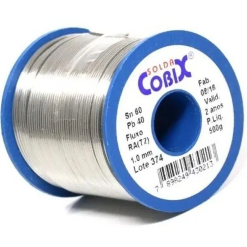 Solda Estanho 60x40 1mm Com Fluxo Ra (t2) Rolo 500g - Cobix