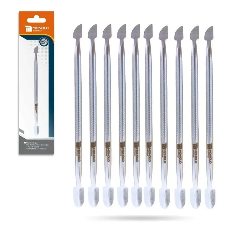 5x Kit 10 Espátula Cutícula Manicure Raspador Aço Inox Premi