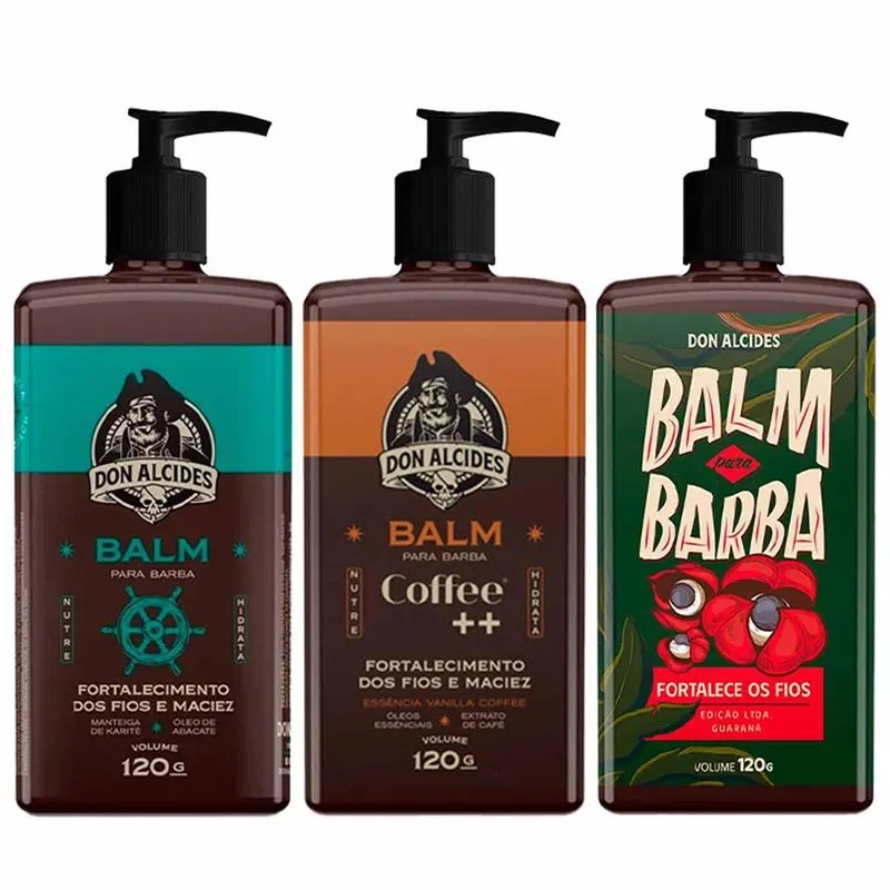 Kit 3x Balm Calico Coffee E Guaraná Para Barba Don Alcides