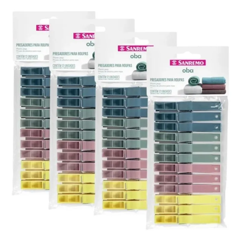 5x Kit 48 Prendedores Para Roupas Pregadores Plástico Sanrem