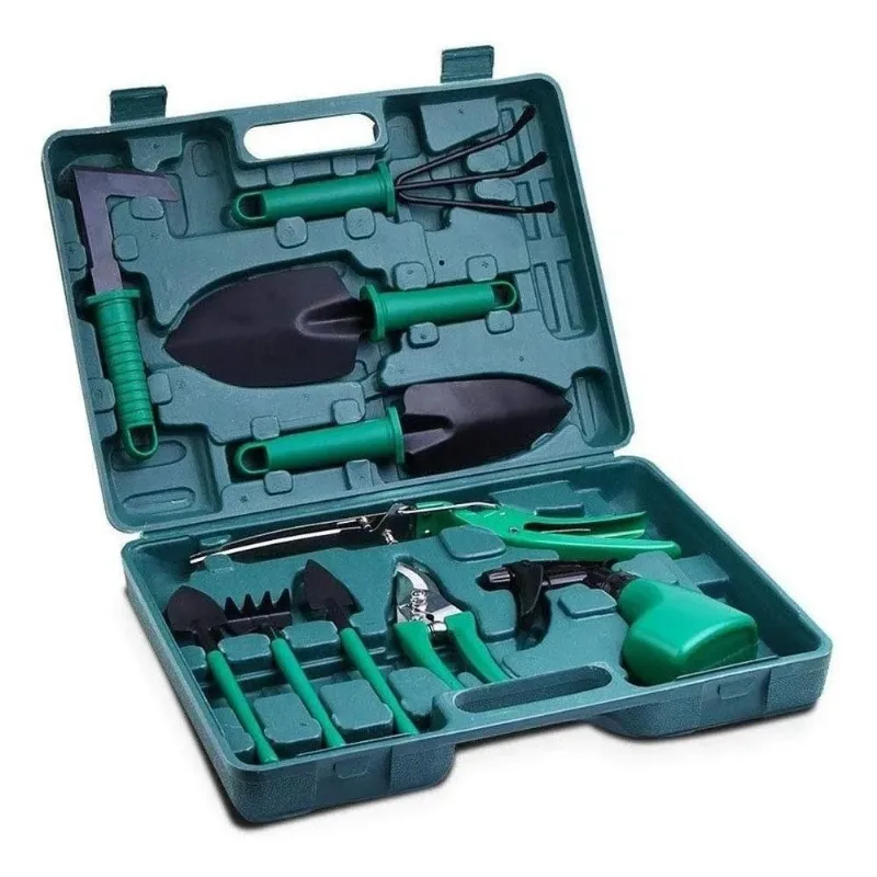 10x Kit Jardinagem 10 Peças Maleta Tesoura Jardim Corta Gal