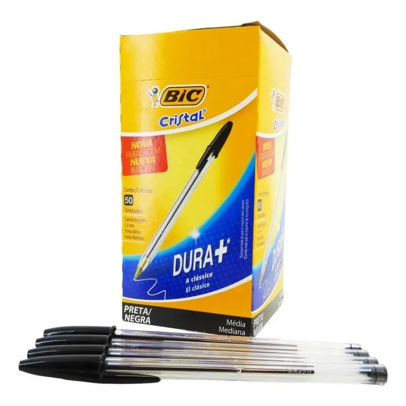 10x Caneta Esferográfica Bic Cristal Preta - Caixa 50 Unida