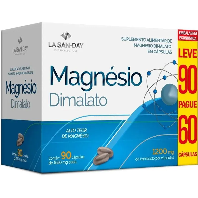 Suplemento Magnésio Dimalato - 90 Cápsulas - La San Day