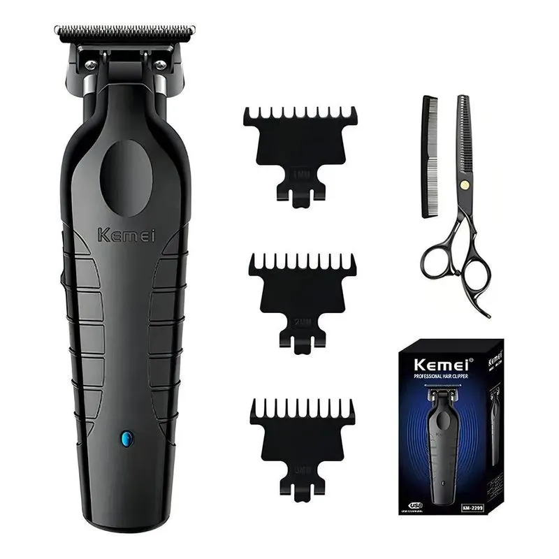 10x Aparador De Cabelo Profissional Kemei Km-2299 Preta