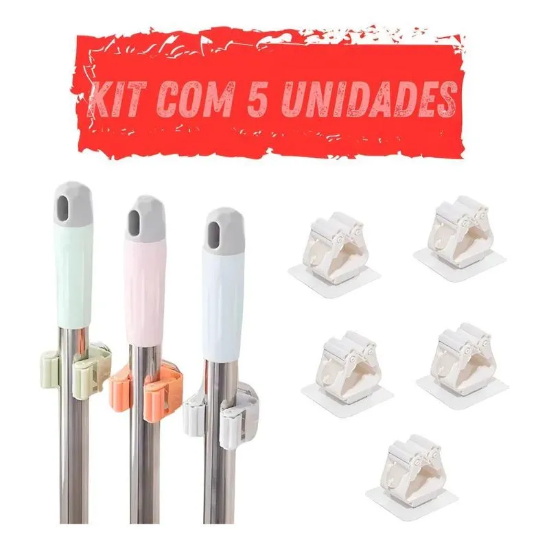 5x Kit 5 Suporte Organizador Porta Vassoura Rodo Adesivo Dua