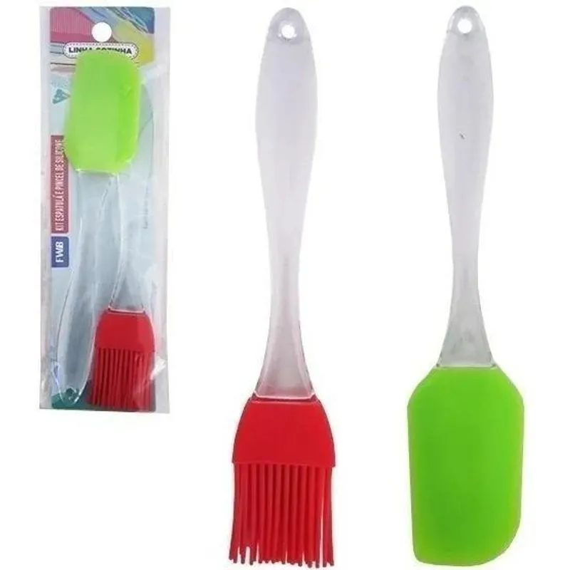3x Kit Cozinha Espátula E Pincel De Silicone Cabo Acrílico