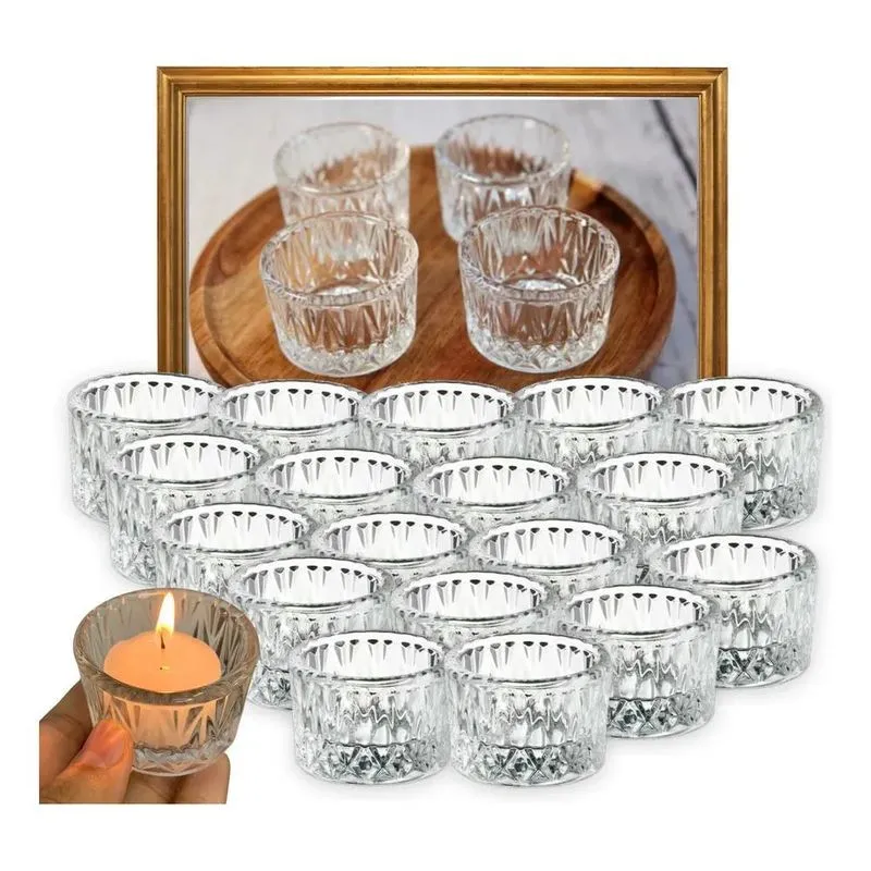 2x Porta Velas Castiçal Kit 24 Cristal Premium Redondo Luxo