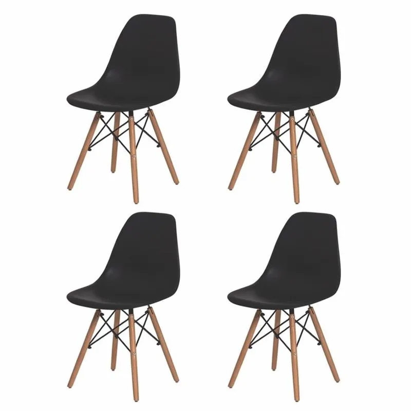 Kit 4 Cadeiras Sala Jantar Charles Eiffel Eames Base Madeira Preta