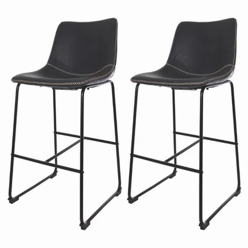 2 Banquetas Estofadas Com Encosto Alto Vintage Preto