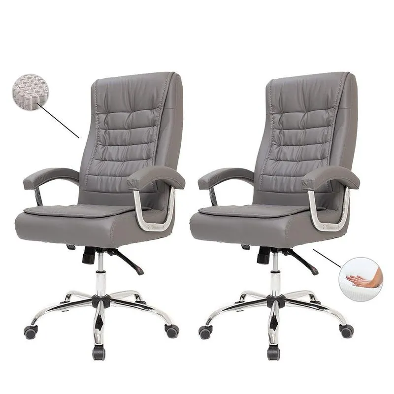 Kit 2 Cadeiras De Escritório Com Molas Ensacadas Big Presidente Pillow Top Cinza
