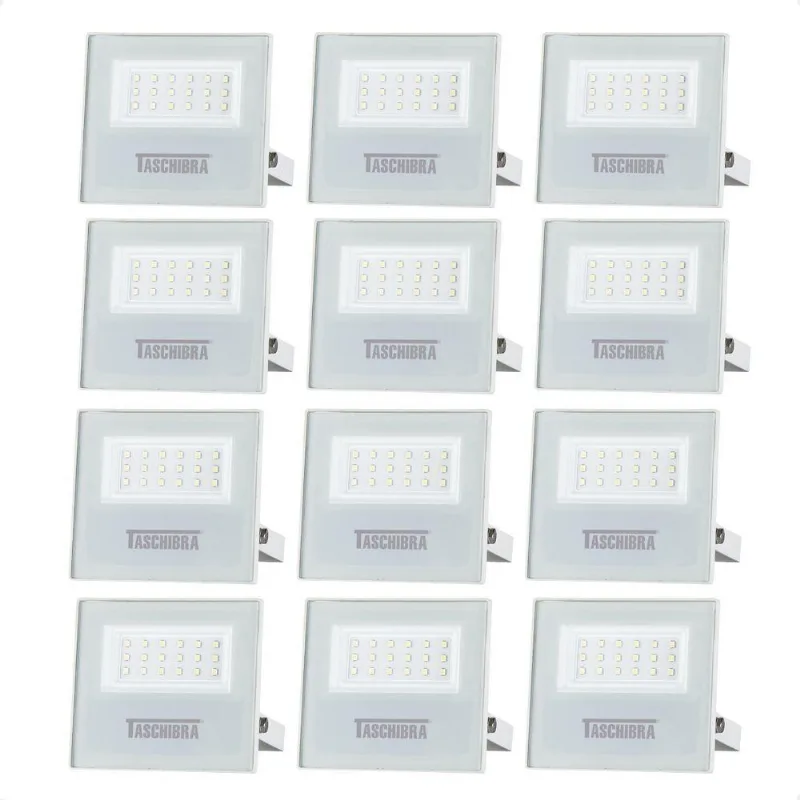 Kit 12 Refletor Holofote Taschibra Led Tr Slim 20w Verde Prova Da água Ip65 Branco Bivolt