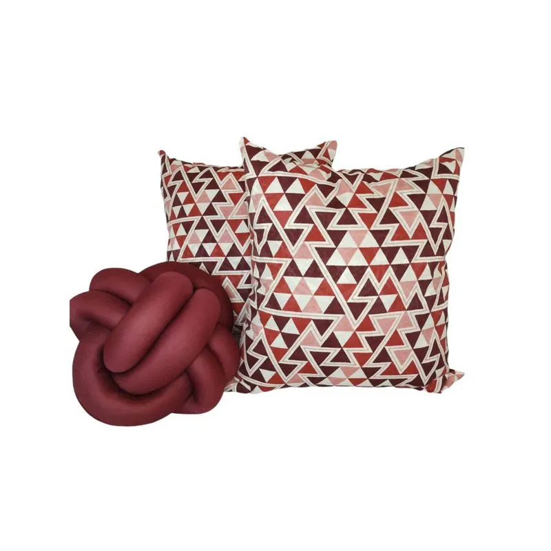 Almofada Nozinho + 2 Capas De Almofada Geométrico Vinho