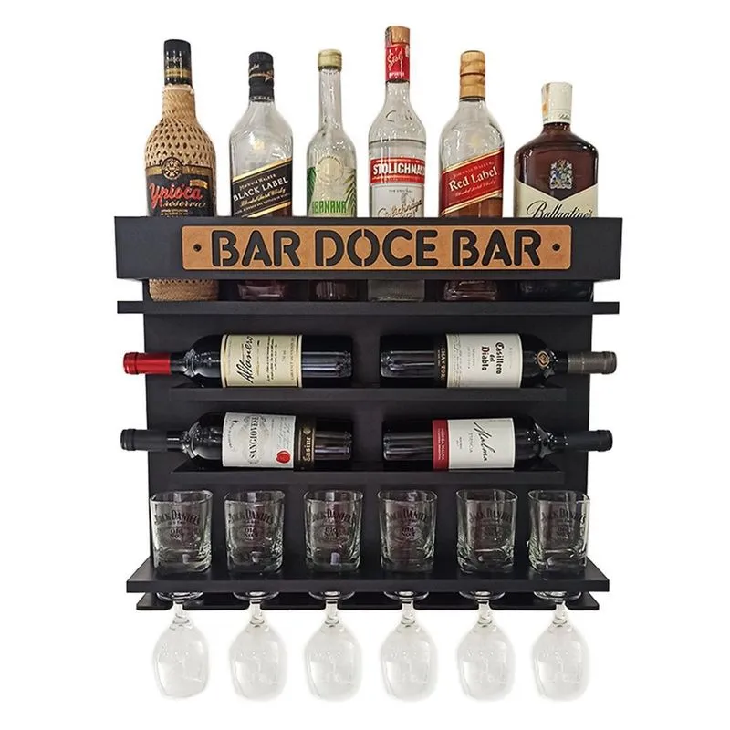 Barzinho Com Adega De Parede - Bar Doce Bar - 60 X 51 Preto
