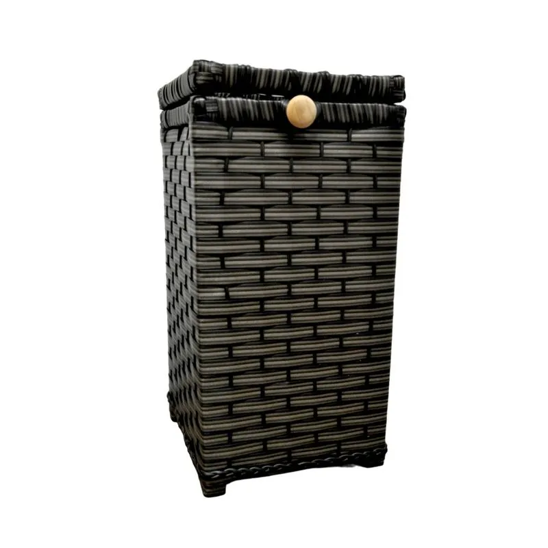 Cesto De Roupa Roupeiro Fibra Sintética C/Tampa Preto 41x20