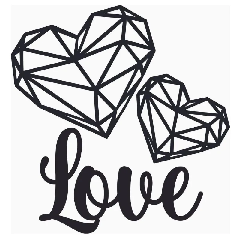 Coração 3d 15cm Escrita Love 20cm Mdf Preto Aplique