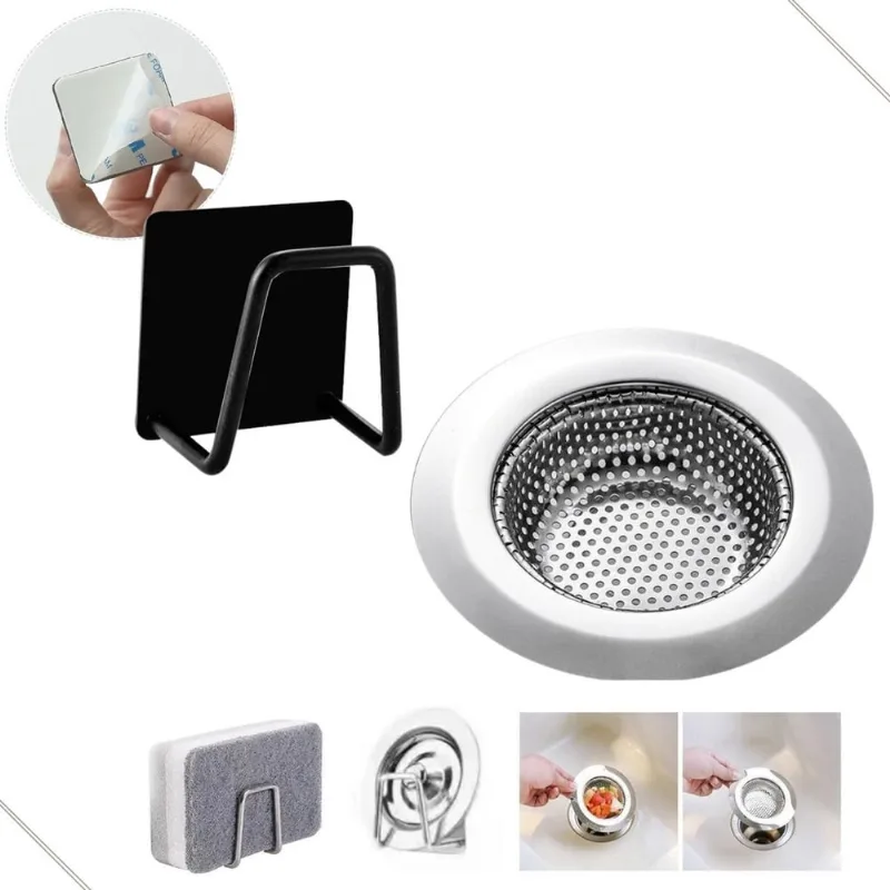 Suporte Esponja Bucha Pia Cozinha + Ralo Aço Inox Peneira