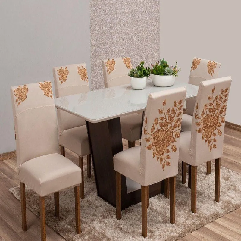 Kit Com 6 Capa Para Cadeiras Jantar Paris Estampa 4 Bege