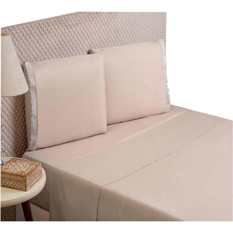 Jogo De Lençol Home Microfibra Cama Queen 3 Peças Bege