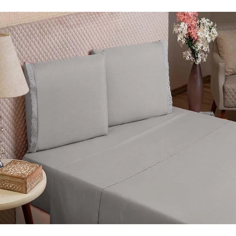 Jogo De Lençol Home Microfibra Cama Padrão 3 Peças Cinza