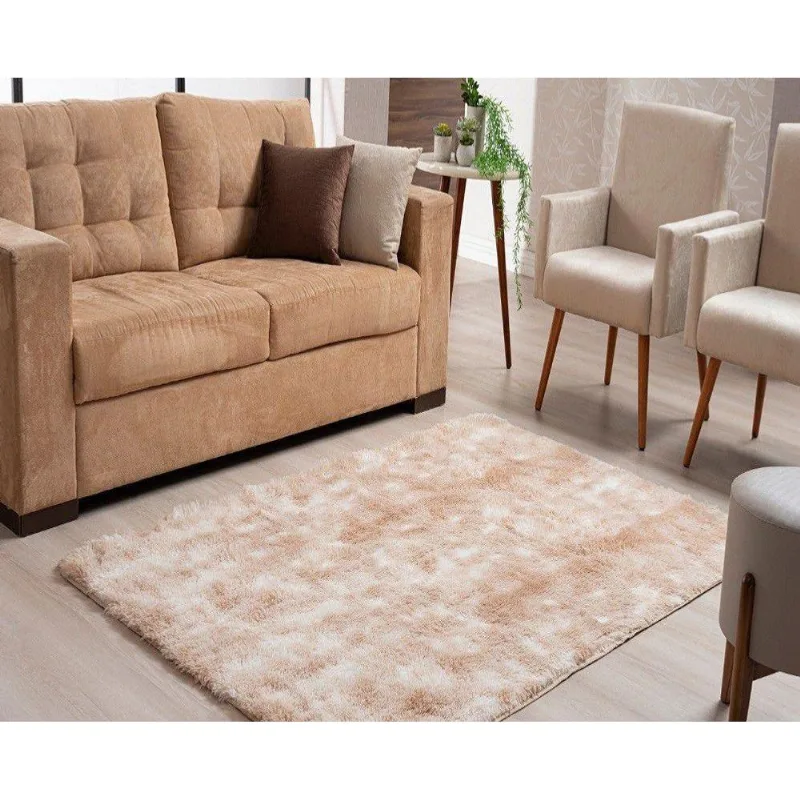 Tapete De Quarto Felpudo Macio Bege Mesclado 2,00Mx1,40M