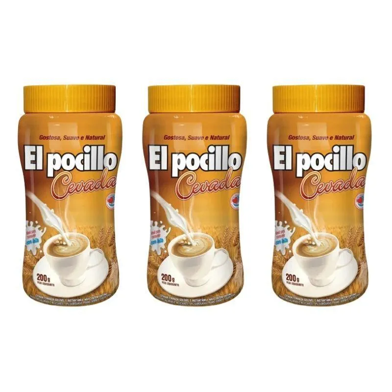 Kit 3x Cevada Solúvel El Pocillo Pote 200g Sem Cafeína