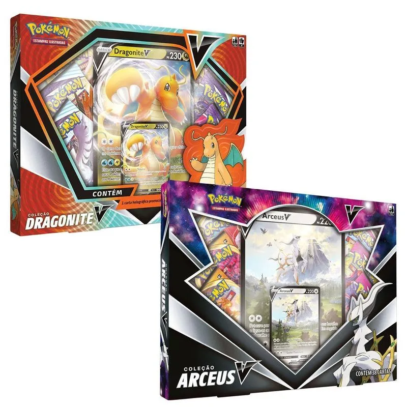2 Box Pokémon Coleção Dragonite V + Arceus V - Copag