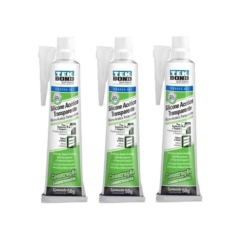 Silicone Acético Transparente Bisnaga 50g Tekbond 3 Unidades