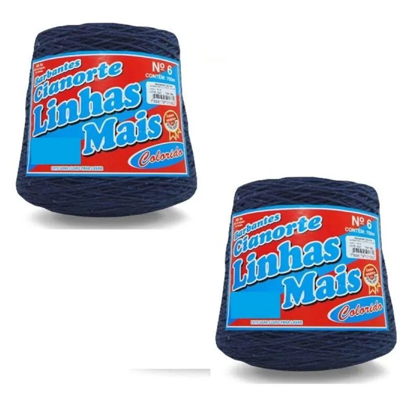 Kit 2 Barbantes Linhas Mais Nº 6 700m Crochê Azul Marinho