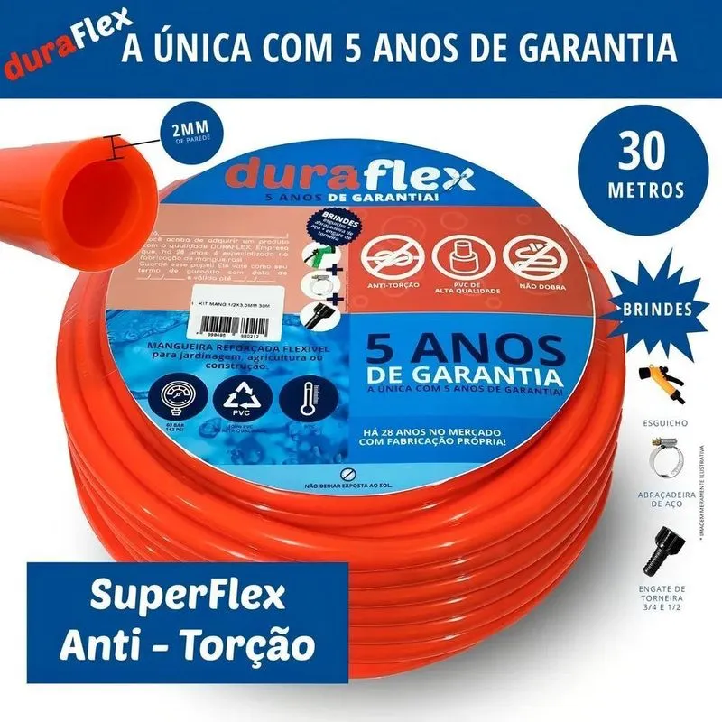 3x Mangueira De Jardim 30m Com Esguicho Reforçada Duraflex
