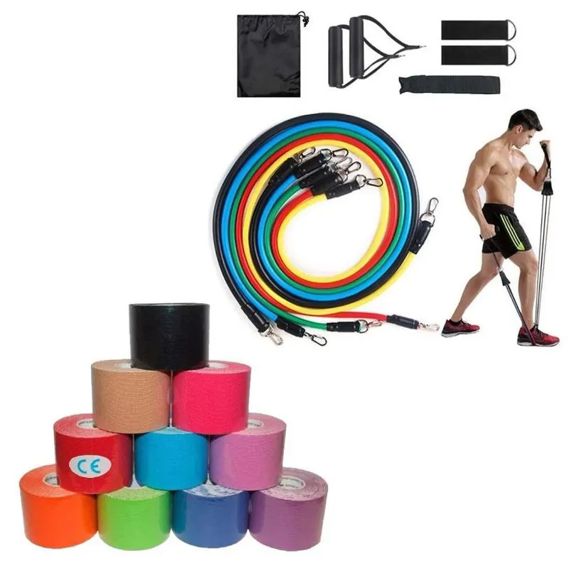 Kit Elástico 11 Peças Com Fita Adesiva Elastica 5m Por 5cm
