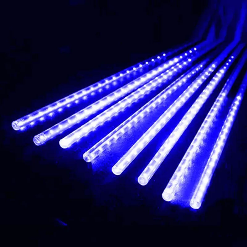 8 Tubos De Luz Led De 50cm Em Cascata De Iluminação Efeito Gelo Chuva Natal Azul