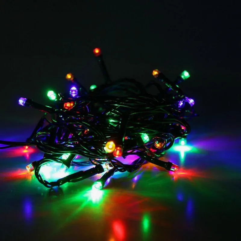 Cordão Com 50 Lampadas De Led Formato Pequena Gota 5 Metros Fio Verde Escuro Colorido
