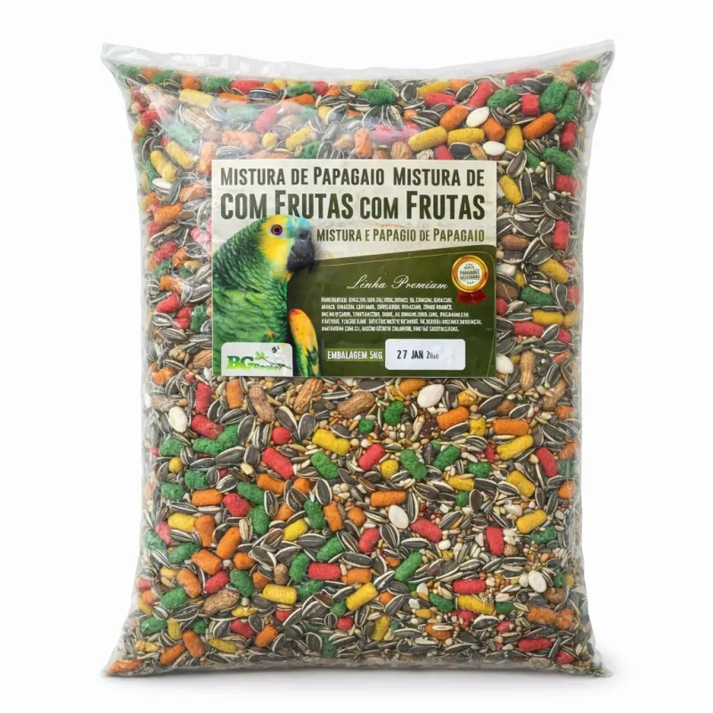 Ração Papagaio Maritacas e Araras Premium 5kg com Frutas Cristalizadas e Sementes Selecionadas