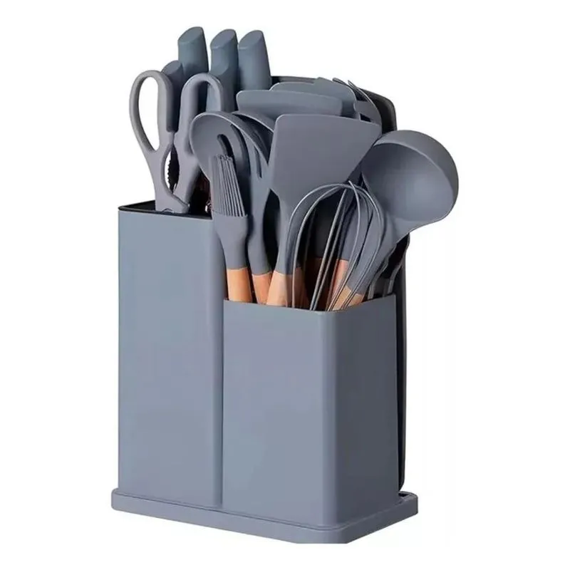 Conjunto 19 Peças Utensílios Cozinha Silicone Jogo Cor Cinza