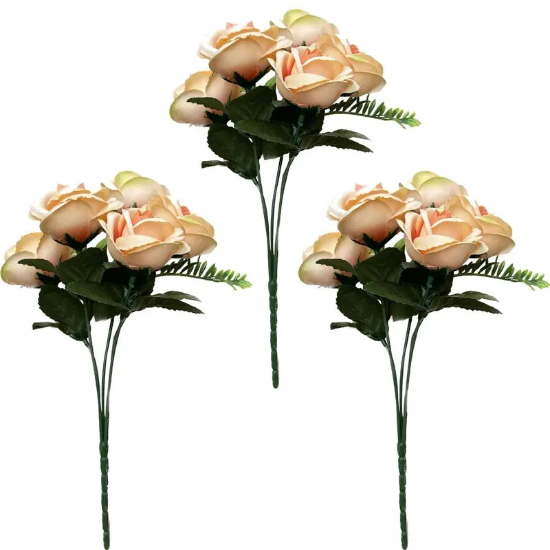 Kit 3 Buques Com 5 Rosas Artificias Amarela Lindas E Lavável