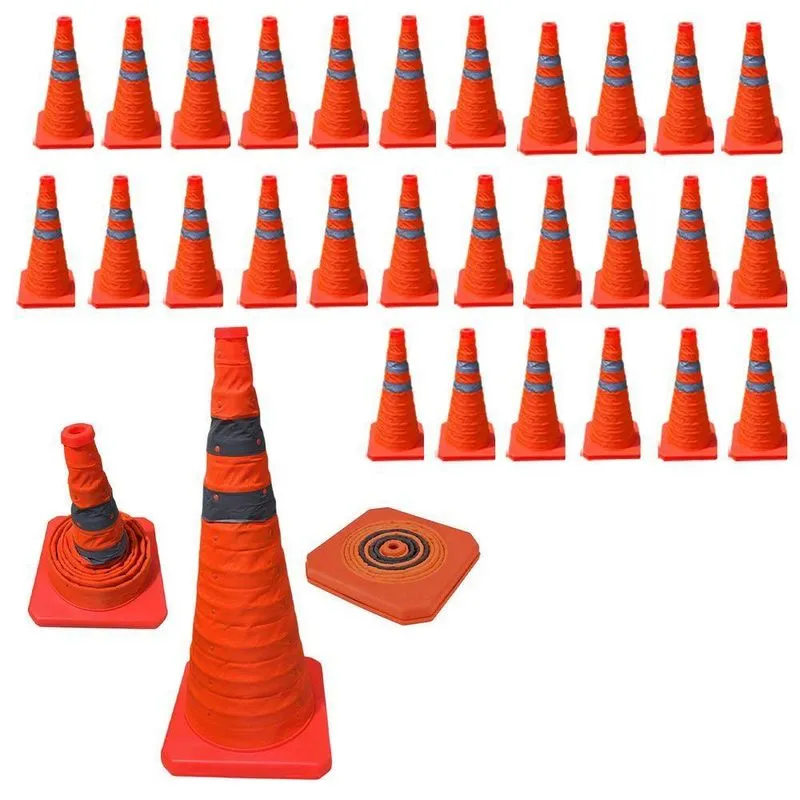 Kit 30 Cones Retráteis Dobráveis 40cm Faixas Refletivas Laranja Economia Solar