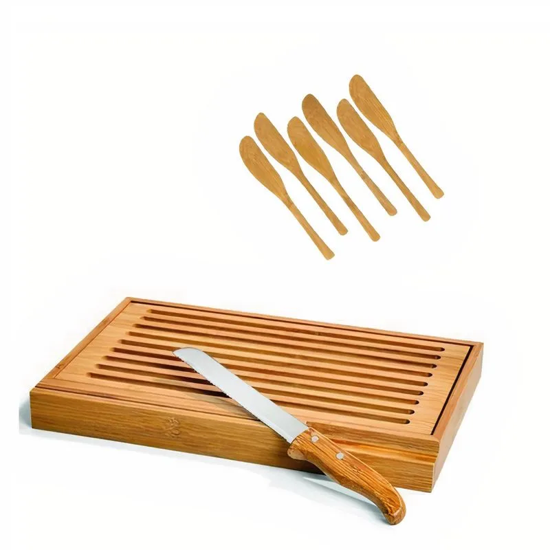 Migalheira Bambu Com Grelha + Faca 6 Espátula Manteiga Welf Migalheira Bambu Com Grelha + Faca 6 Espátula Manteiga Welf