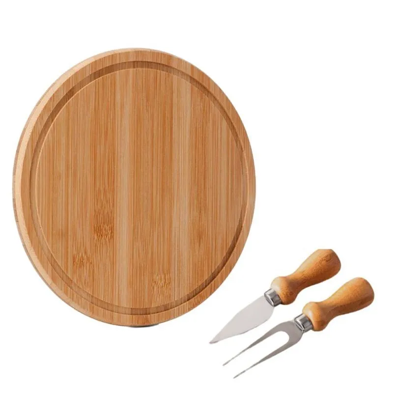 Kit Tábua De Frios Petiscos Redonda Garfo Faca Bambu Welf