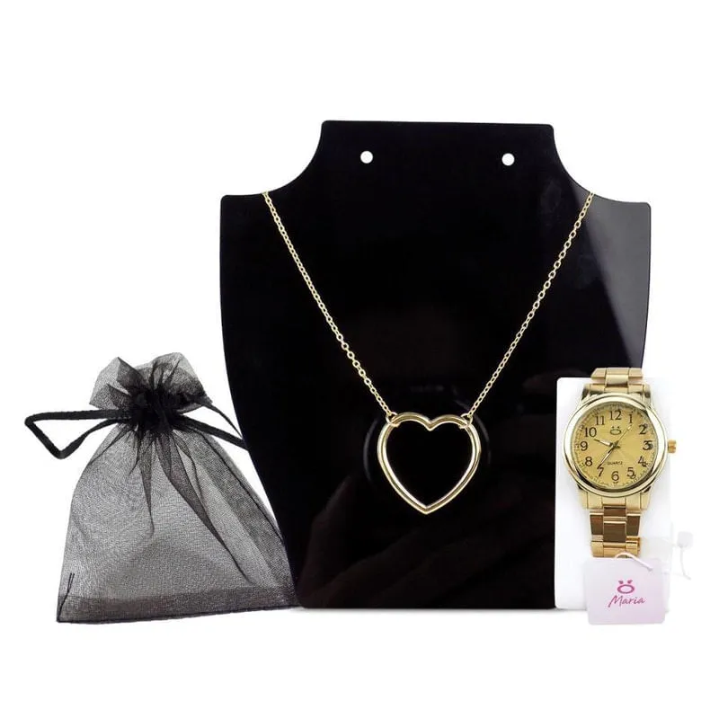 Relógio Orizom Maria + Colar Feminino Dourado