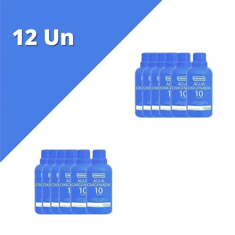 Agua Oxigenada 10vl 100ml Farmax Kit Com 12 Uni
