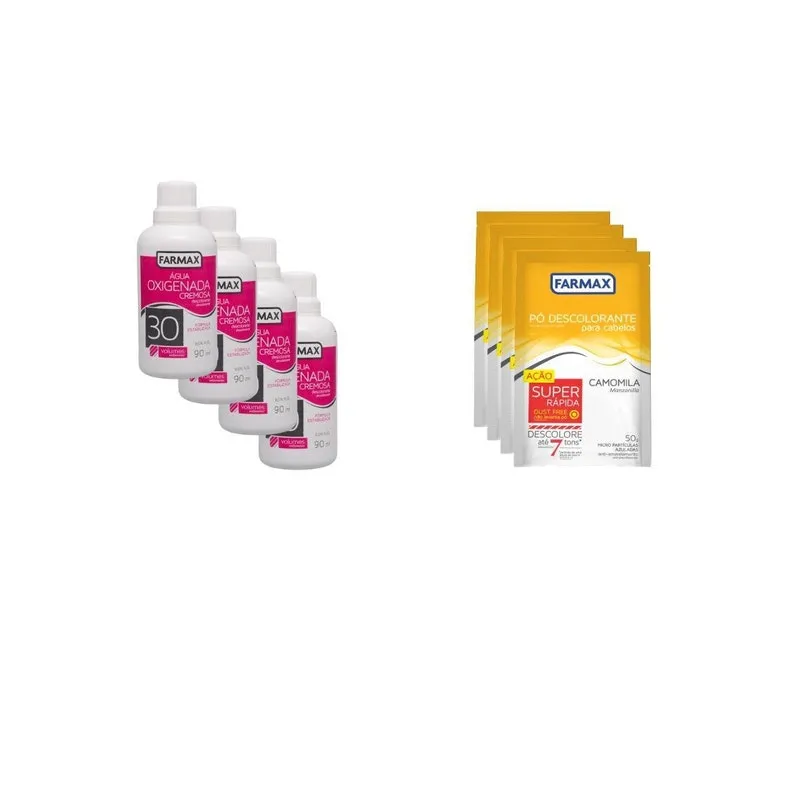 Agua Ox 30 Vol + Po Descolorante 50G Farmax Kit C/4 Un