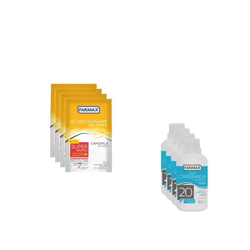 Po Descolorante 50g + Agua Oxi 20 Vol Farmax 4 Un