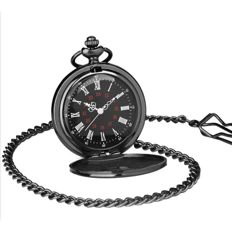 Relógio De Bolso Com Corrente Antigo Vintage Preto Liso Clip