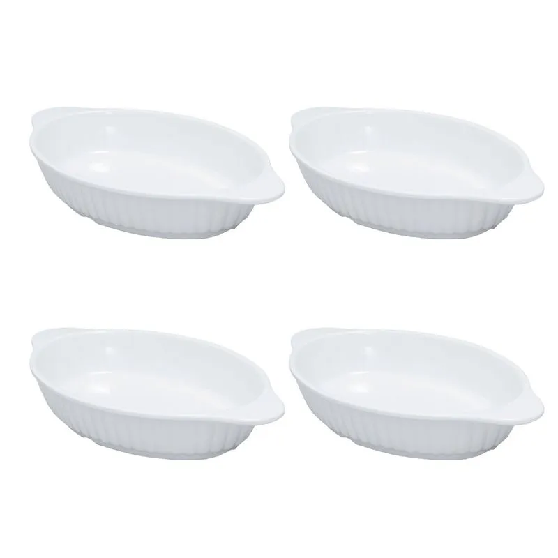 Kit 4 Travessa Oval Media Melamina Premium Branca 30 x 17cm Servir Evento Restaurante