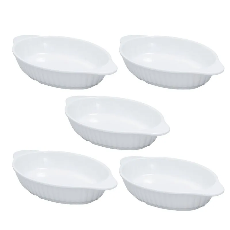 Kit 5 Travessa Oval Media Melamina Premium Branca 30 x 17cm Servir Evento Restaurante