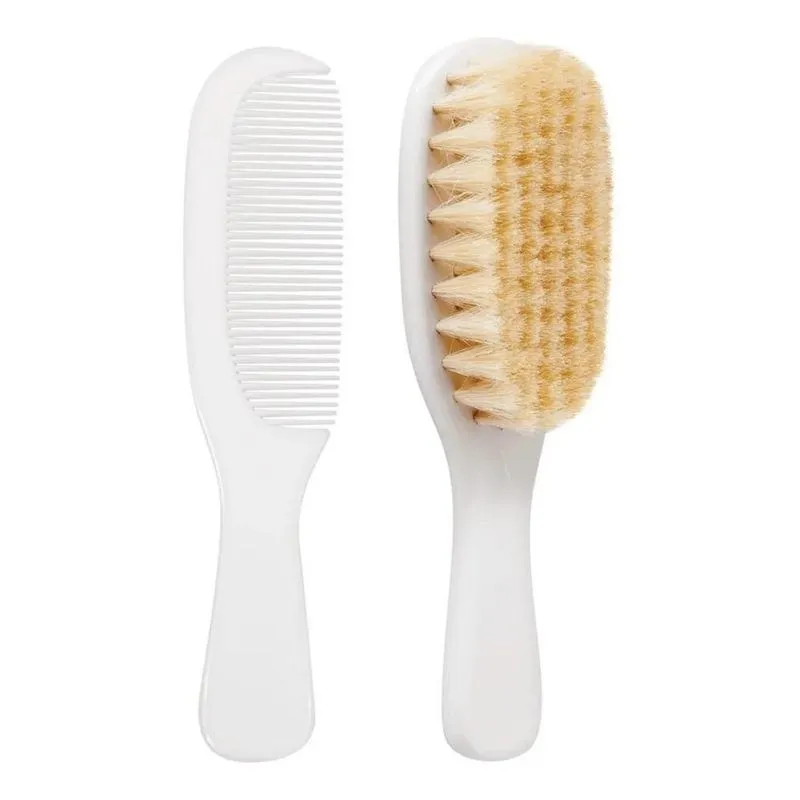 3x Escova Cabelo Bebe Recém Nascido Cerdas Macias Lã Natural