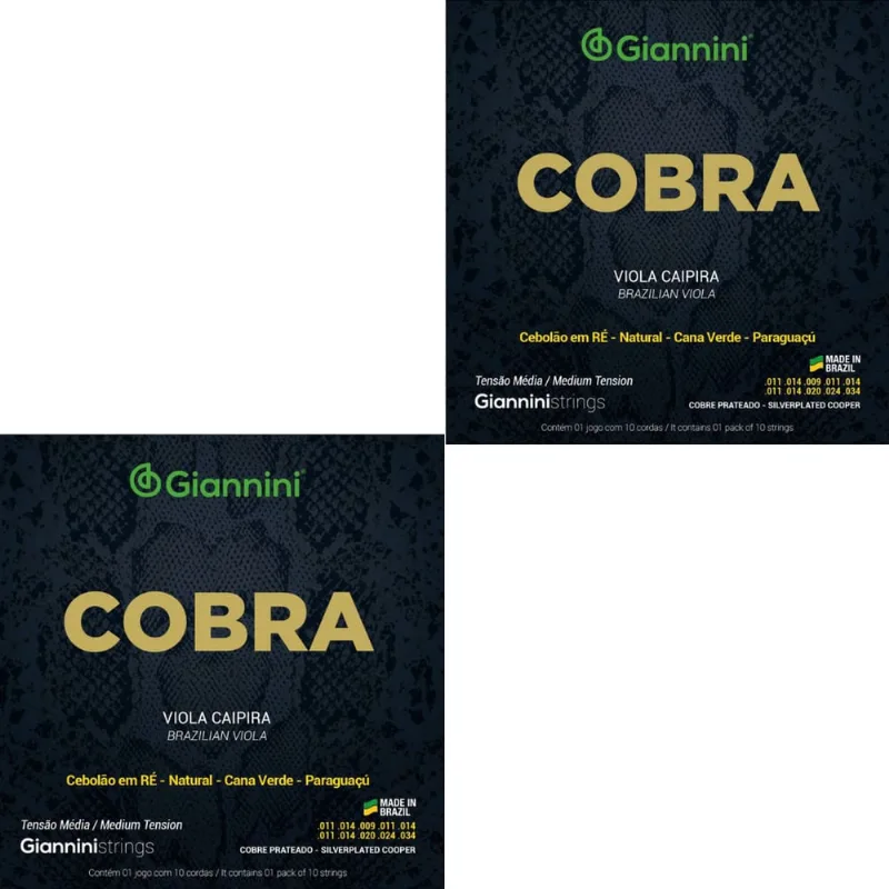 Kit 2 Encordoamento Viola Caipira Giannini Cobra gesvm Cobre Prateado Média