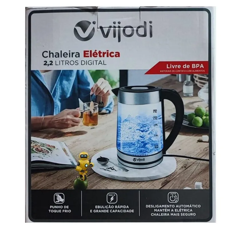 Chaleira Elétrica De Vidro 2,2l Desligamento Automático 110v