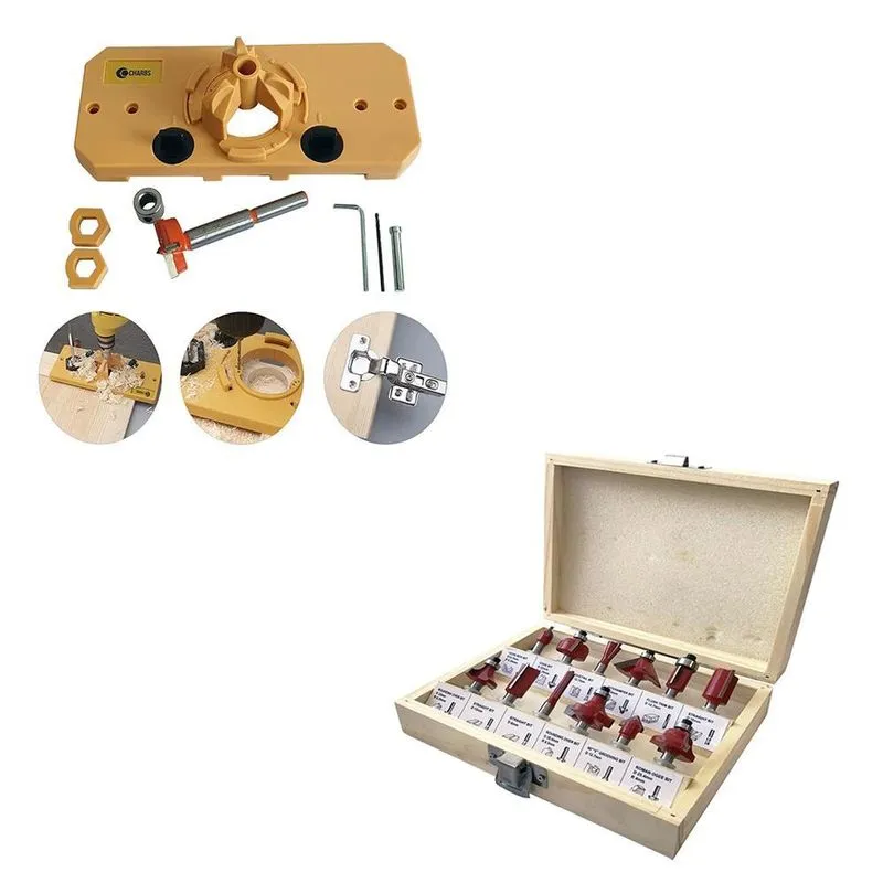Kit Gabarito Para Dobradiças Khi-hinge + 12 Fresas Tupia