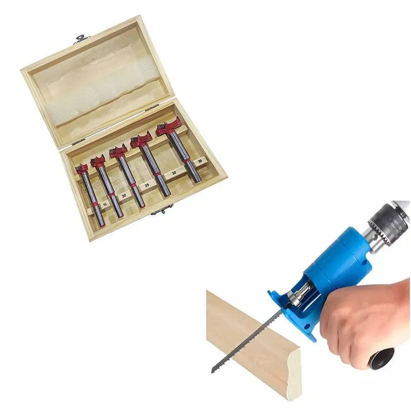Kit Adaptador Tico-tico + Jogo Com 5 Brocas Forstner